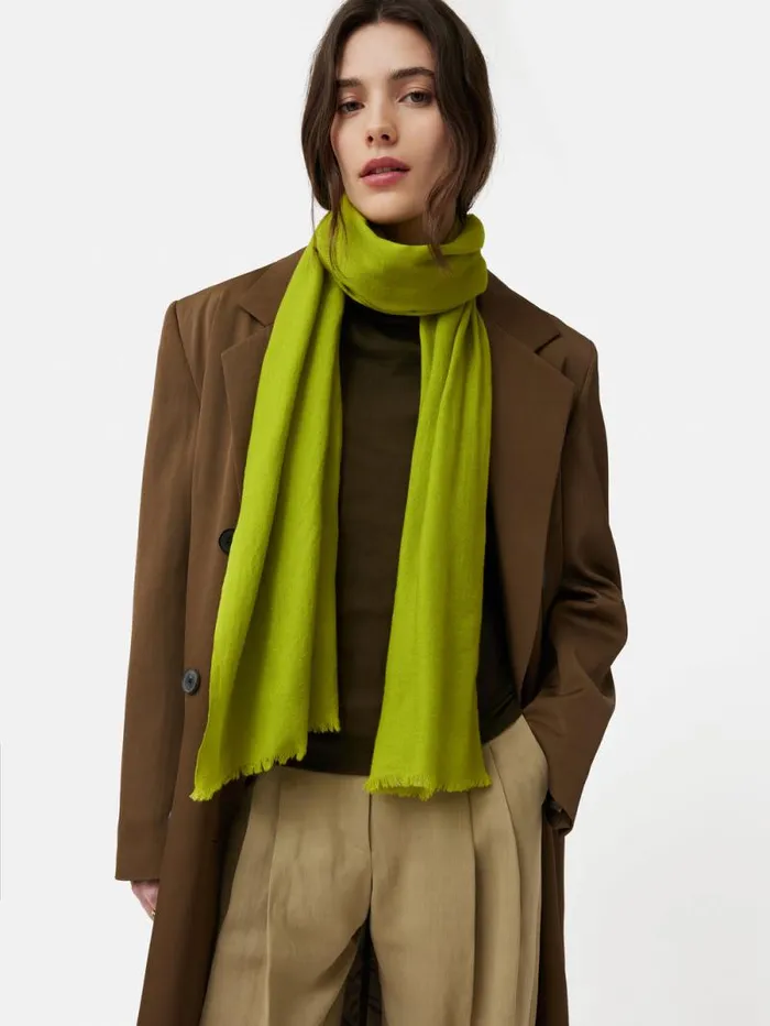 Wool Silk Pashmina Lime Women Jigsaw Ponchos and Scarves