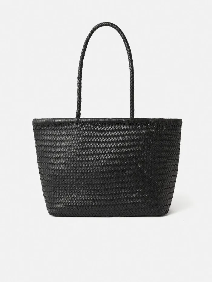 Woven Leather Tote Bag Black Women Jigsaw Bags