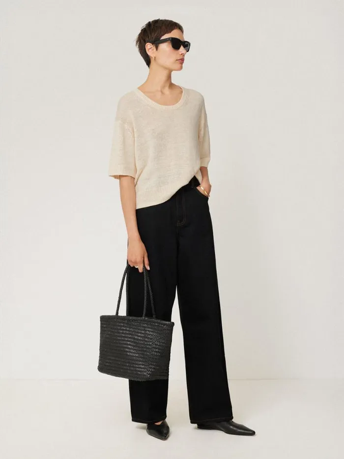 Woven Leather Tote Bag Black Women Jigsaw Bags
