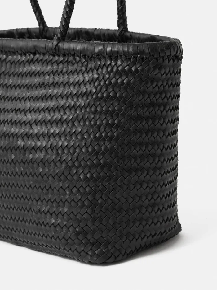 Woven Leather Tote Bag Black Women Jigsaw Bags