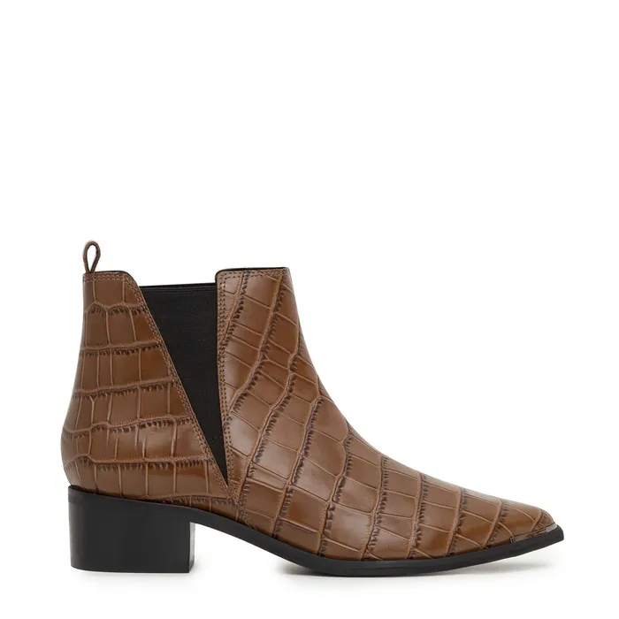 Yale Pointy Toe Chelsea Bootie Brown Croco Women Booties Marc Fisher