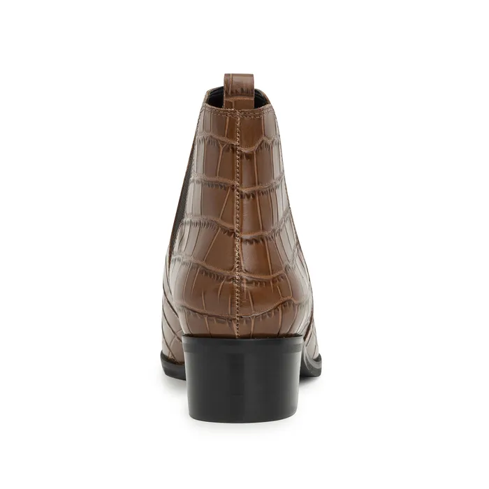 Yale Pointy Toe Chelsea Bootie Brown Croco Women Booties Marc Fisher