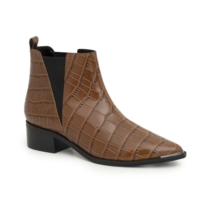 Yale Pointy Toe Chelsea Bootie Brown Croco Women Booties Marc Fisher