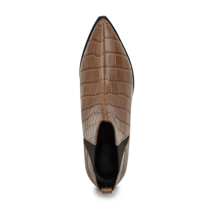 Yale Pointy Toe Chelsea Bootie Brown Croco Women Booties Marc Fisher