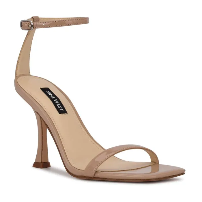 Yess Ankle Strap Sandals Antique Taupe Patent Women Nine West Heels Yess Ankle Strap Sandals Antique Taupe Patent Women Nine West Heels