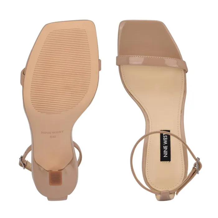 Yess Ankle Strap Sandals Antique Taupe Patent Women Nine West Heels Yess Ankle Strap Sandals Antique Taupe Patent Women Nine West Heels