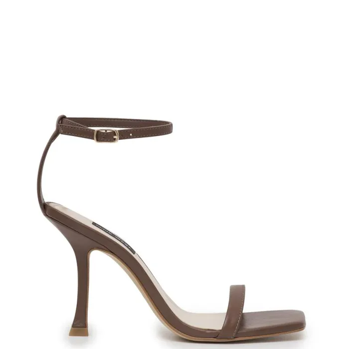 Yess Ankle Strap Sandals Brown Leather Women Nine West Heels