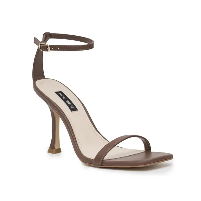 Yess Ankle Strap Sandals Brown Leather Women Nine West Heels Yess Ankle Strap Sandals Brown Leather Women Nine West Heels