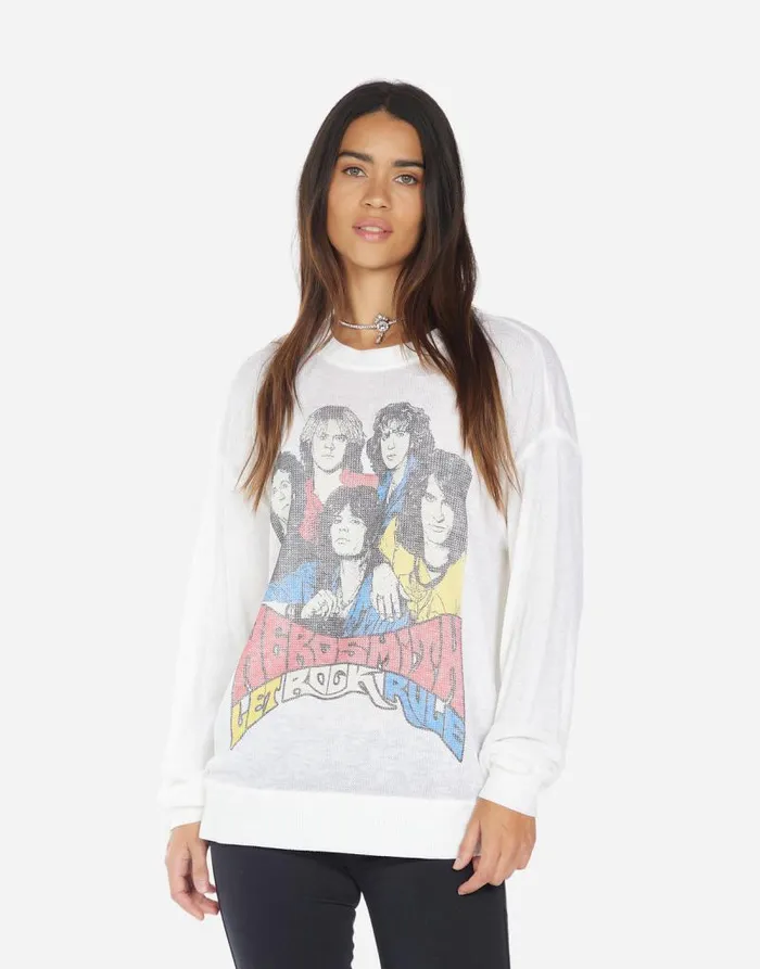 Zeta Vintage Aerosmith Milk Burnout Women Lauren Moshi Long Sleeve